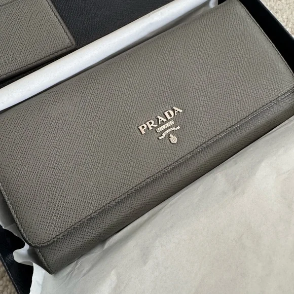 Prada Saffiano Leather Gray Wallet - Picture 13 of 16